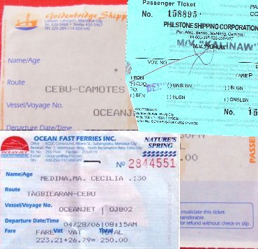 Tickets of provincial shipping companies