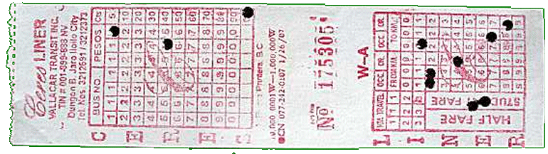 A coded bus ticket - read the holes!